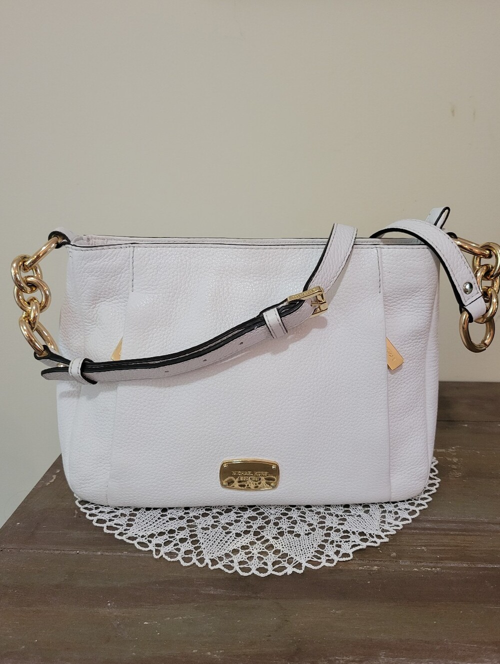 Michael Kors White Pebbled Leather Crossbody Bag